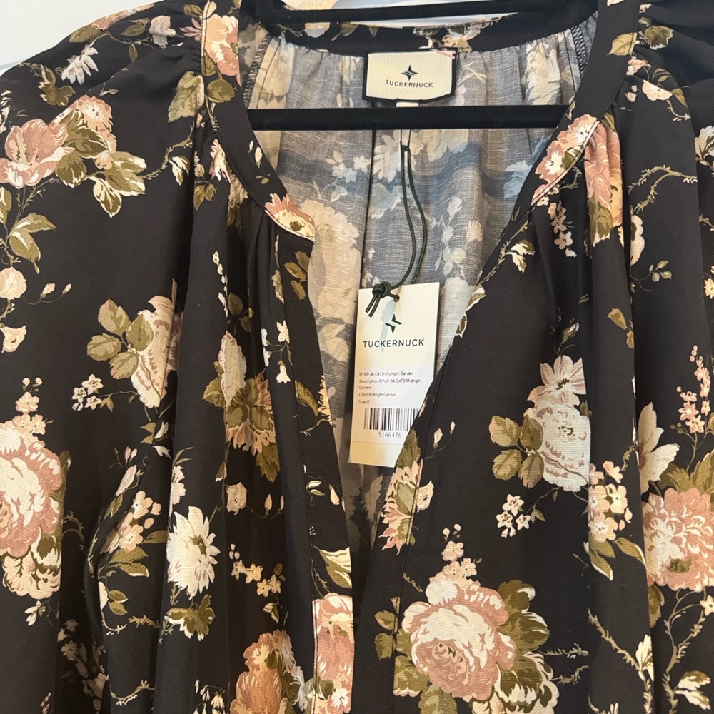Tuckernuck Black Floral Long Sleeve Dress - Size M - NWT - Picture 4 of 11